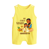 My First Vishu Baby BUTTON ROMPER – Traditional Vishu Family Celebration Theme - PASTEL YELLOW - New Born (Chest 18")