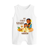 My First Vishu Baby BUTTON ROMPER – Traditional Vishu Family Celebration Theme - WHITE - New Born (Chest 18")