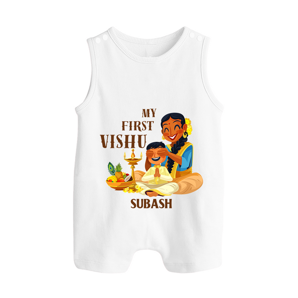 My First Vishu Baby BUTTON ROMPER – Traditional Vishu Family Celebration Theme - WHITE - New Born (Chest 18")