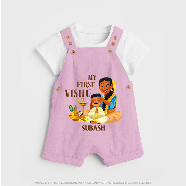 My First Vishu Baby DUNGAREE – Traditional Vishu Family Celebration Theme - BABY PINK - 0 - 5 Months Old (Chest 18")