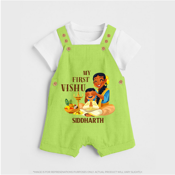 My First Vishu Baby DUNGAREE – Traditional Vishu Family Celebration Theme - GREEN - 0 - 5 Months Old (Chest 18")