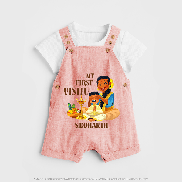 My First Vishu Baby DUNGAREE – Traditional Vishu Family Celebration Theme - PEACH - 0 - 5 Months Old (Chest 18")