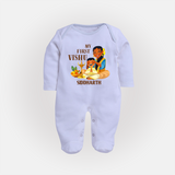 My First Vishu Baby FULL BODY SUIT – Traditional Vishu Family Celebration Theme - BABY BLUE - New Born (Chest 7.5")