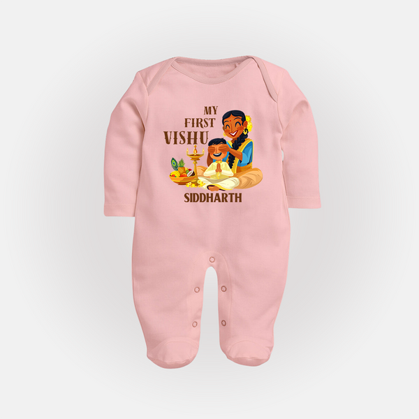 My First Vishu Baby FULL BODY SUIT – Traditional Vishu Family Celebration Theme - BABY PINK - New Born (Chest 7.5")