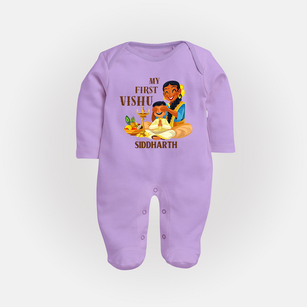 My First Vishu Baby FULL BODY SUIT – Traditional Vishu Family Celebration Theme - LILAC - New Born (Chest 7.5")