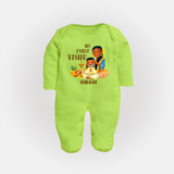 My First Vishu Baby FULL BODY SUIT – Traditional Vishu Family Celebration Theme - LIME GREEN - New Born (Chest 7.5")