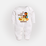 My First Vishu Baby FULL BODY SUIT – Traditional Vishu Family Celebration Theme - WHITE - New Born (Chest 7.5")