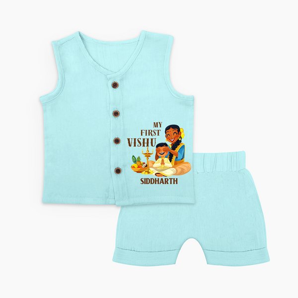 My First Vishu Baby Jabla – Traditional Vishu Family Celebration Theme - BABY BLUE - 0 - 3 Months Old (Chest 9.8")