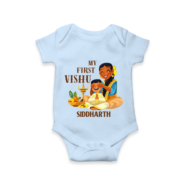 My First Vishu Baby Romper – Traditional Vishu Family Celebration Theme - BABY BLUE - New Born (Chest 14")