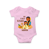 My First Vishu Baby Romper – Traditional Vishu Family Celebration Theme - BABY PINK - New Born (Chest 14")
