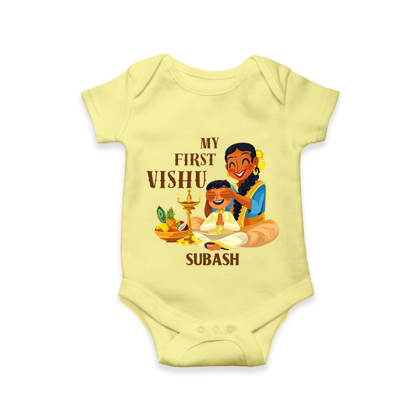 My First Vishu Baby Romper – Traditional Vishu Family Celebration Theme - PASTEL YELLOW - New Born (Chest 14")