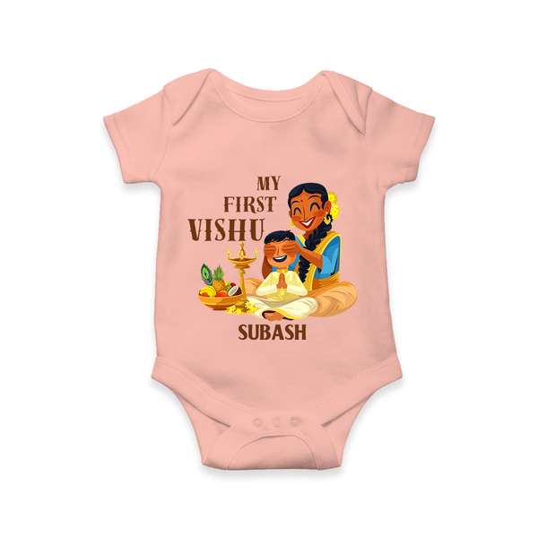 My First Vishu Baby Romper – Traditional Vishu Family Celebration Theme - PEACH - New Born (Chest 14")