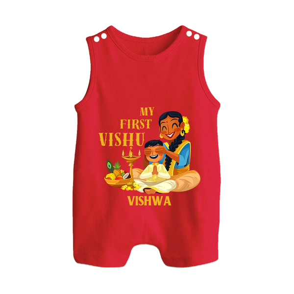 My First Vishu Baby BUTTON ROMPER – Traditional Vishu Family Celebration Theme - RED - New Born (Chest 18")