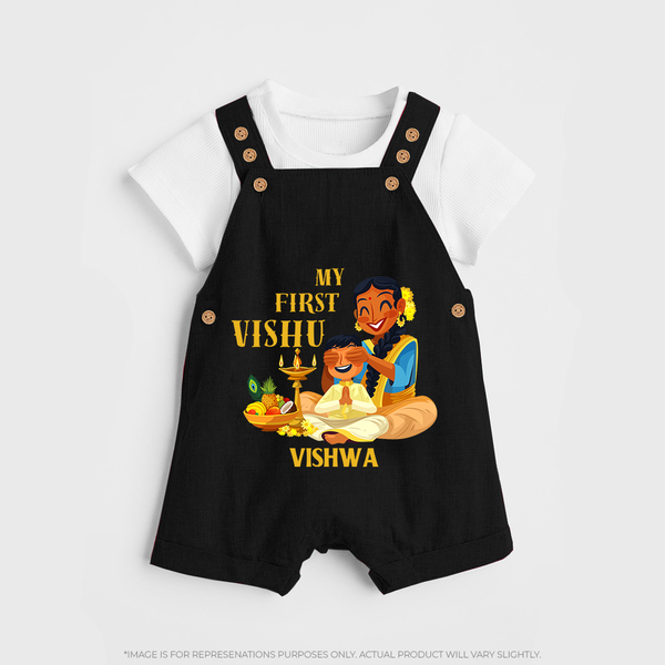 My First Vishu Baby DUNGAREE – Traditional Vishu Family Celebration Theme - BLACK - 0 - 5 Months Old (Chest 18")