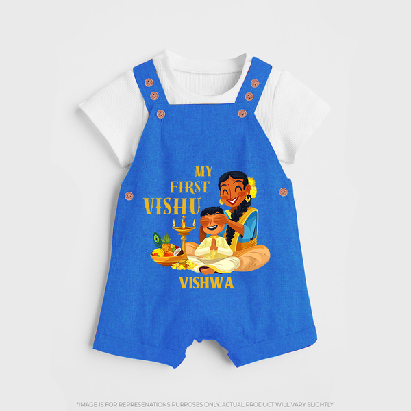 My First Vishu Baby DUNGAREE – Traditional Vishu Family Celebration Theme - COBALT BLUE - 0 - 5 Months Old (Chest 18")