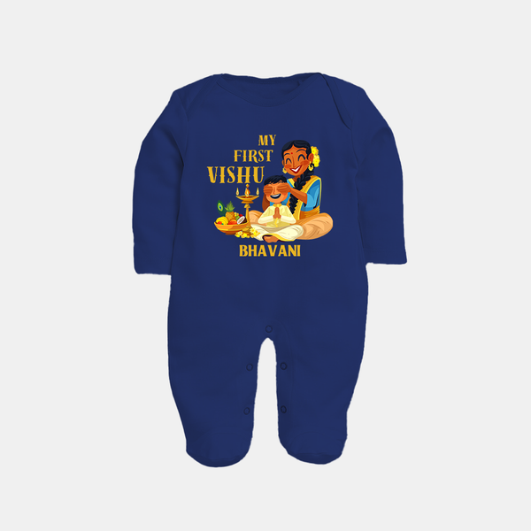 My First Vishu Baby FULL BODY SUIT – Traditional Vishu Family Celebration Theme - NAVY BLUE - New Born (Chest 7.5")