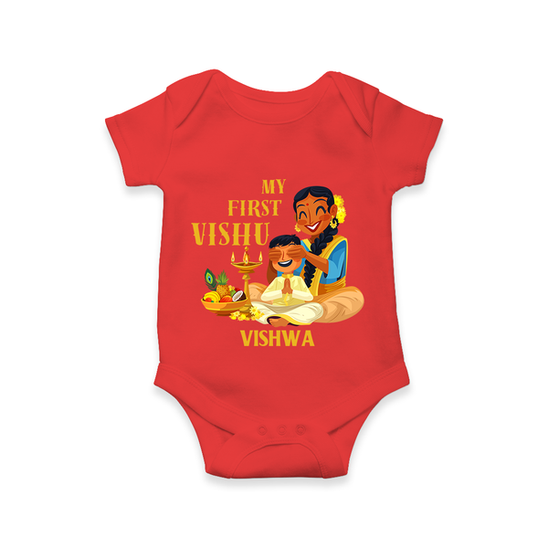 My First Vishu Baby Romper – Traditional Vishu Family Celebration Theme - RED - New Born (Chest 14")