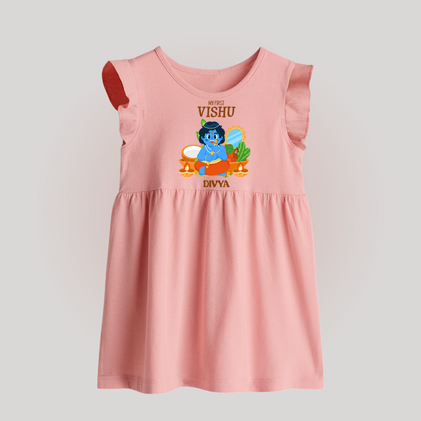 My First Vishu Baby BABY FROCK – Baby Krishna Vishu Theme - BABY PINK - 0 - 3 Months Old (Chest 17")