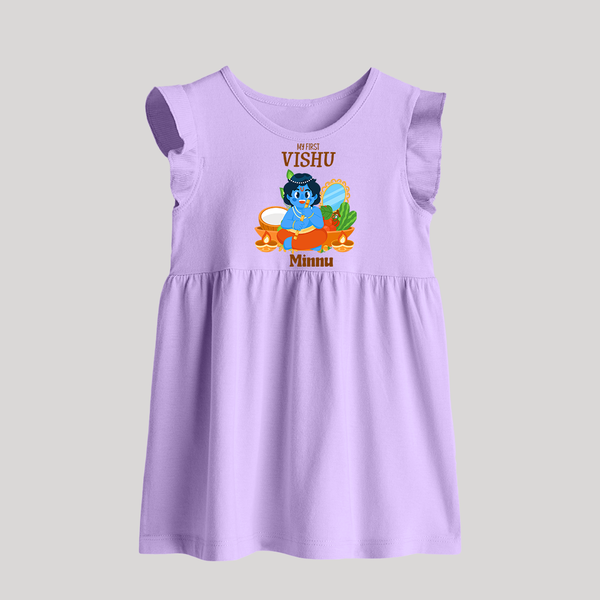 My First Vishu Baby BABY FROCK – Baby Krishna Vishu Theme - LILAC - 0 - 3 Months Old (Chest 17")
