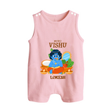 My First Vishu Baby BUTTON ROMPER – Baby Krishna Vishu Theme - BABY PINK - New Born (Chest 18")