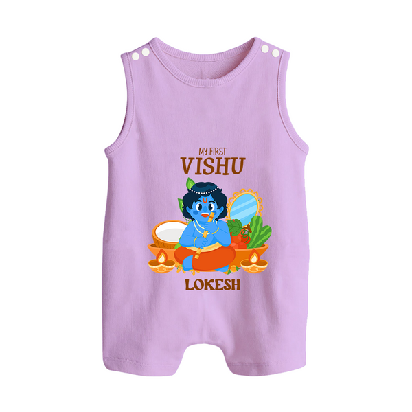 My First Vishu Baby BUTTON ROMPER – Baby Krishna Vishu Theme - LILAC - New Born (Chest 18")