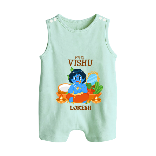 My First Vishu Baby BUTTON ROMPER – Baby Krishna Vishu Theme - MINT GREEN - New Born (Chest 18")