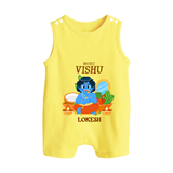 My First Vishu Baby BUTTON ROMPER – Baby Krishna Vishu Theme - PASTEL YELLOW - New Born (Chest 18")