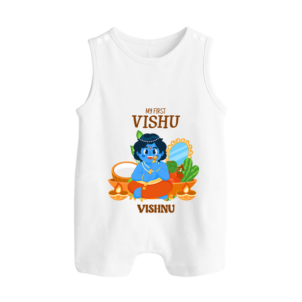 My First Vishu Baby BUTTON ROMPER – Baby Krishna Vishu Theme - WHITE - New Born (Chest 18")