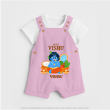 My First Vishu Baby DUNGAREE – Baby Krishna Vishu Theme - BABY PINK - 0 - 5 Months Old (Chest 18")
