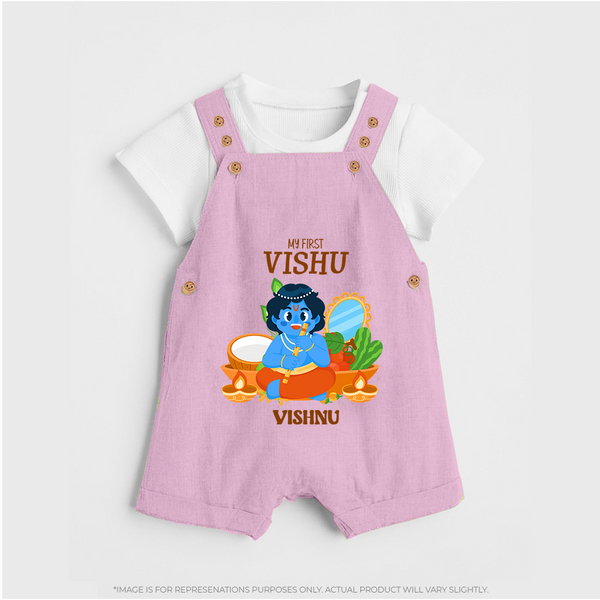 My First Vishu Baby DUNGAREE – Baby Krishna Vishu Theme - BABY PINK - 0 - 5 Months Old (Chest 18")