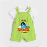 My First Vishu Baby DUNGAREE – Baby Krishna Vishu Theme - GREEN - 0 - 5 Months Old (Chest 18")