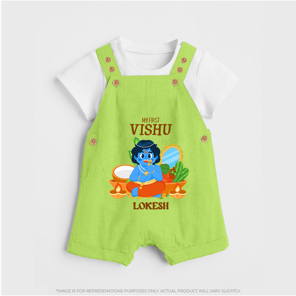 My First Vishu Baby DUNGAREE – Baby Krishna Vishu Theme - GREEN - 0 - 5 Months Old (Chest 18")