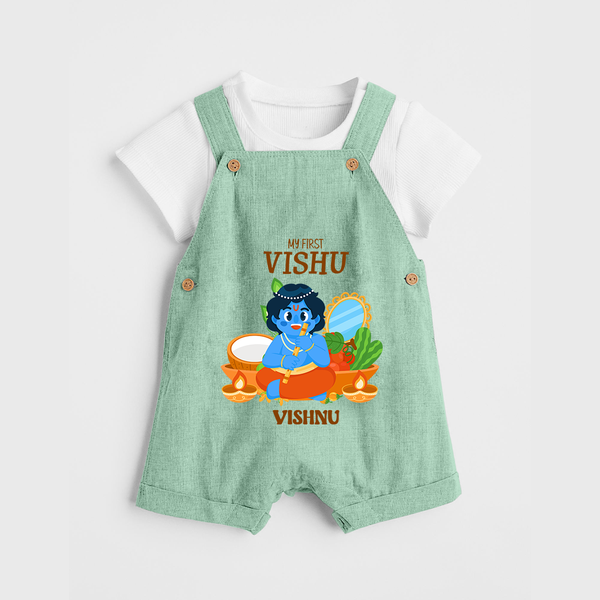 My First Vishu Baby DUNGAREE – Baby Krishna Vishu Theme - MINT GREEN - 0 - 5 Months Old (Chest 18")