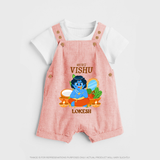 My First Vishu Baby DUNGAREE – Baby Krishna Vishu Theme - PEACH - 0 - 5 Months Old (Chest 18")