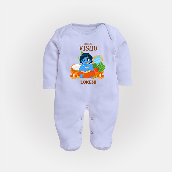 My First Vishu Baby FULL BODY SUIT – Baby Krishna Vishu Theme - BABY BLUE - New Born (Chest 7.5")