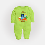 My First Vishu Baby FULL BODY SUIT – Baby Krishna Vishu Theme - LIME GREEN - New Born (Chest 7.5")