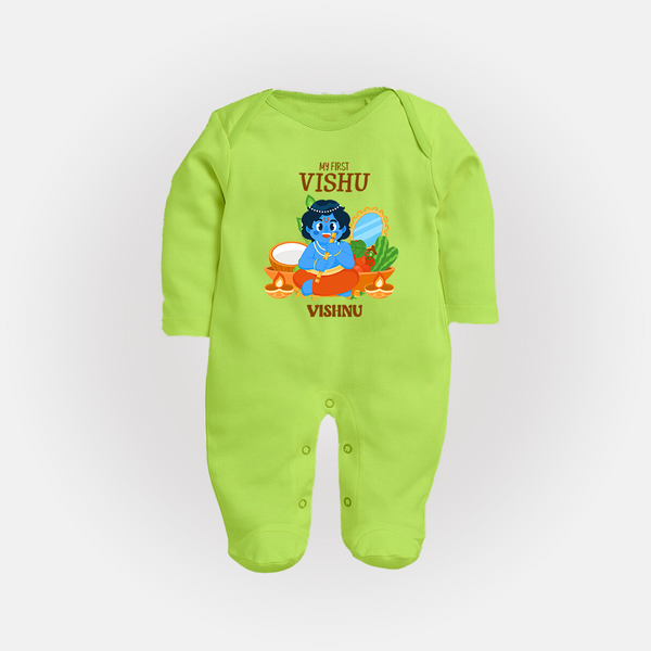 My First Vishu Baby FULL BODY SUIT – Baby Krishna Vishu Theme - LIME GREEN - New Born (Chest 7.5")