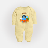 My First Vishu Baby FULL BODY SUIT – Baby Krishna Vishu Theme - PASTEL YELLOW - New Born (Chest 7.5")