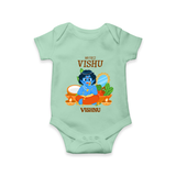 My First Vishu Baby Romper – Baby Krishna Vishu Theme - MINT GREEN - New Born (Chest 14")