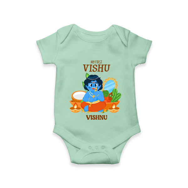 My First Vishu Baby Romper – Baby Krishna Vishu Theme - MINT GREEN - New Born (Chest 14")