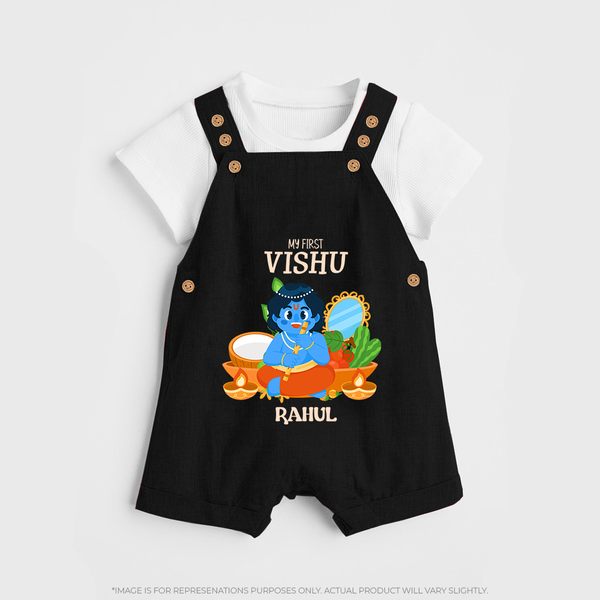 My First Vishu Baby DUNGAREE – Baby Krishna Vishu Theme - BLACK - 0 - 5 Months Old (Chest 18")