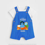 My First Vishu Baby DUNGAREE – Baby Krishna Vishu Theme - COBALT BLUE - 0 - 5 Months Old (Chest 18")