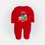 My First Vishu Baby FULL BODY SUIT – Baby Krishna Vishu Theme - RED - New Born (Chest 7.5")