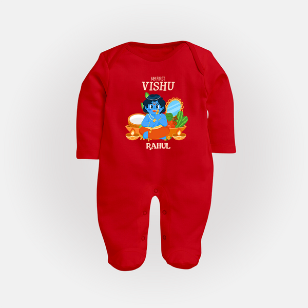My First Vishu Baby FULL BODY SUIT – Baby Krishna Vishu Theme - RED - New Born (Chest 7.5")