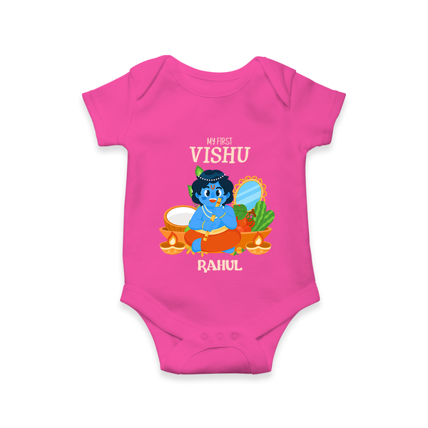 My First Vishu Baby Romper – Baby Krishna Vishu Theme - HOT PINK - New Born (Chest 14")