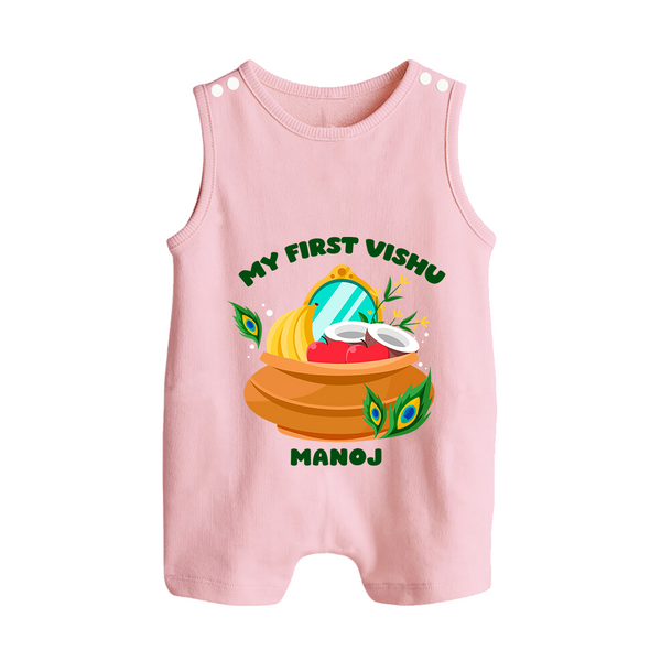 My First Vishu Baby BUTTON ROMPER – Vishu Kani Pot & Mirror Theme - BABY PINK - New Born (Chest 18")