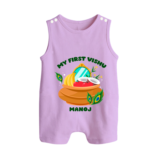 My First Vishu Baby BUTTON ROMPER – Vishu Kani Pot & Mirror Theme - LILAC - New Born (Chest 18")