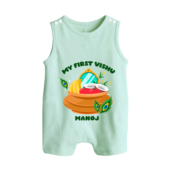My First Vishu Baby BUTTON ROMPER – Vishu Kani Pot & Mirror Theme - MINT GREEN - New Born (Chest 18")