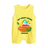 My First Vishu Baby BUTTON ROMPER – Vishu Kani Pot & Mirror Theme - PASTEL YELLOW - New Born (Chest 18")