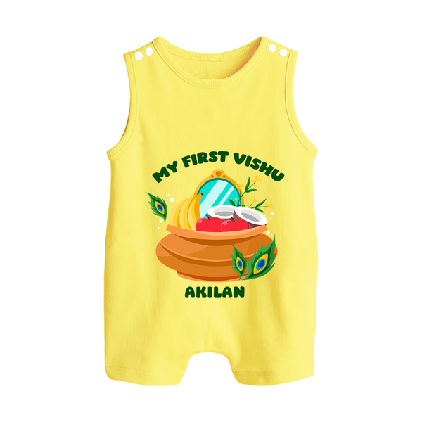 My First Vishu Baby BUTTON ROMPER – Vishu Kani Pot & Mirror Theme - PASTEL YELLOW - New Born (Chest 18")
